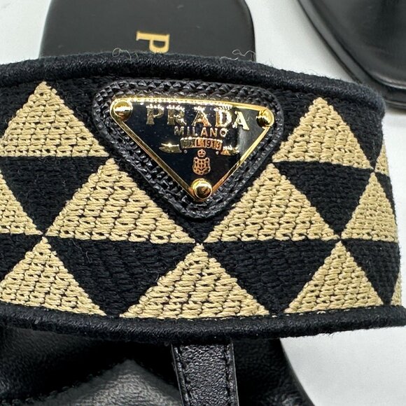 PRADA Triangular Triangle Logo Jacquard Woven T Strap Thong Flat Sandals - Picture 13 of 16